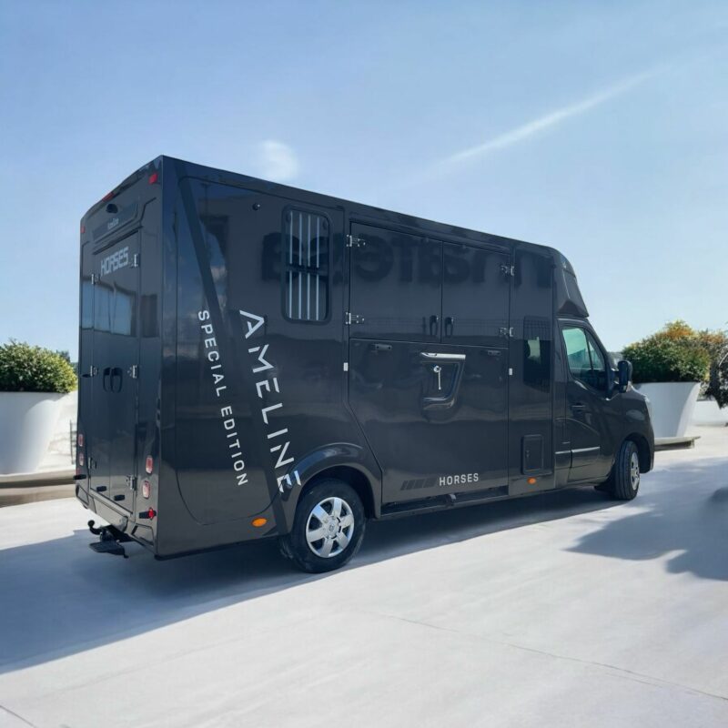 Furgoneta para caballos 5 plazas Renault master gris.